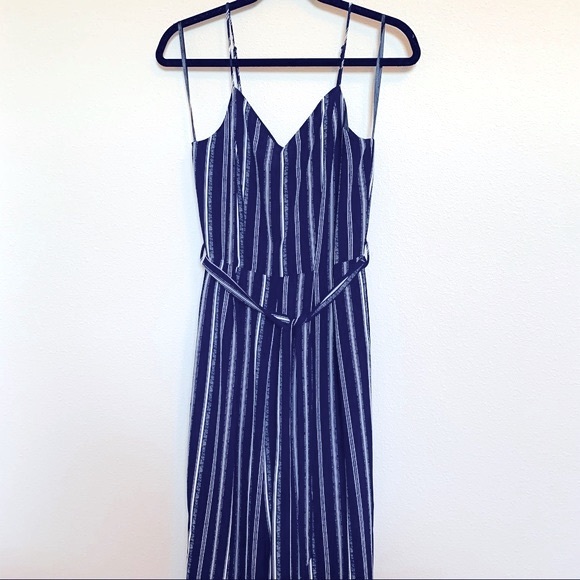 NWT Monteau Navy & White Striped Jumpsuit with Leg Slits - Size M - Picture 1 of 9